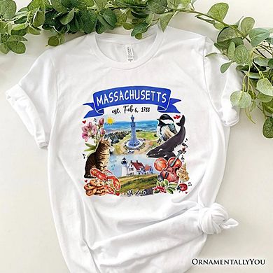 Artistic Massachusetts State Themes and Landmarks T-Shirt, Tee for History and Travel Lovers