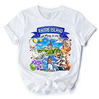 Artistic Rhode Island State Themes and Landmarks T-Shirt, Tee for History and Travel Lovers