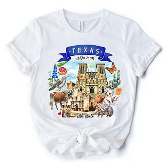 Artistic Texas State Themes and Landmarks T-Shirt, Tee for History and Travel Lovers