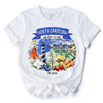 Artistic North Carolina State Themes and Landmarks T-Shirt, Tee for History and Travel Lovers