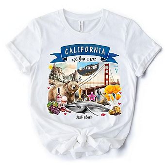 Artistic California State Themes and Landmarks T-Shirt, Tee for History and Travel Lovers