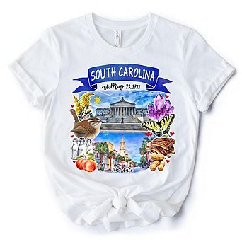 Artistic South Carolina State Themes and Landmarks T-Shirt, Tee for History and Travel Lovers