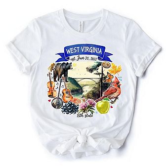 Artistic West Virginia State Themes and Landmarks T-Shirt, Tee for History and Travel Lovers