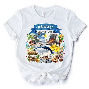 Artistic Hawaii State Themes and Landmarks T-Shirt, Tee for History and Travel Lovers