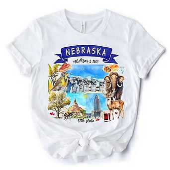 Artistic Nebraska State Themes and Landmarks T-Shirt, Tee for History and Travel Lovers