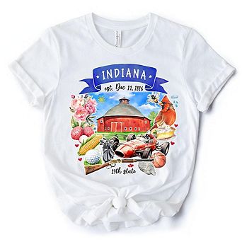 Artistic Indiana State Themes and Landmarks T-Shirt, Tee for History and Travel Lovers