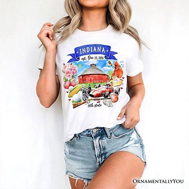 Artistic Indiana State Themes and Landmarks T-Shirt, Tee for History and Travel Lovers