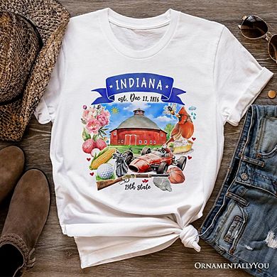 Artistic Indiana State Themes and Landmarks T-Shirt, Tee for History and Travel Lovers