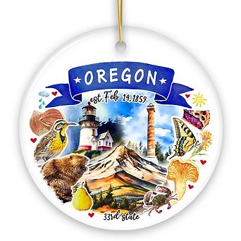Artistic Oregon State Themes and Landmarks Christmas Ornament