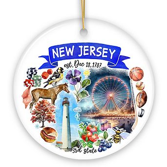 Artistic New Jersey State Themes and Landmarks Christmas Ornament