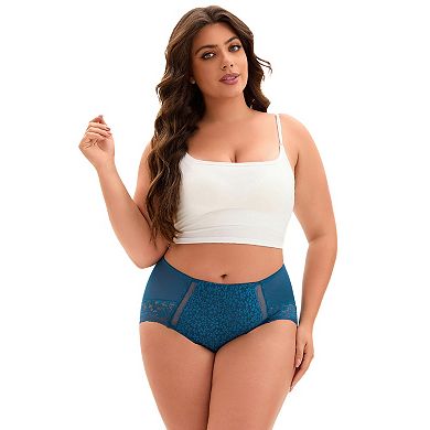 Plus Size for Women's Lace Trim High Rise Solid Briefs Full Coverage Underwear