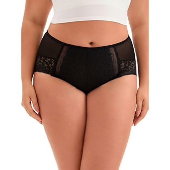 Plus Size for Women's Lace Trim High Rise Solid Briefs Full Coverage Underwear