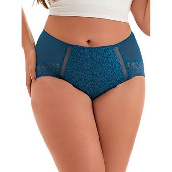 Plus Size for Women's Lace Trim High Rise Solid Briefs Full Coverage Underwear