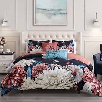 Bebejan Navy Mums 100 % Cotton Sateen 5 pc Reversible Comforter Set