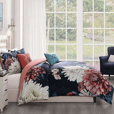 Bebejan Navy Mums 100 % Cotton Sateen 5 Piece Reversible Comforter Set