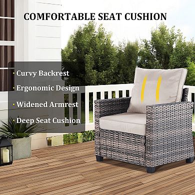 2 Piece All Weather Patio Sofa, Patio Single Sofa Gray Gradient Rattan