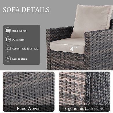 2 Piece All Weather Patio Sofa, Patio Single Sofa Gray Gradient Rattan