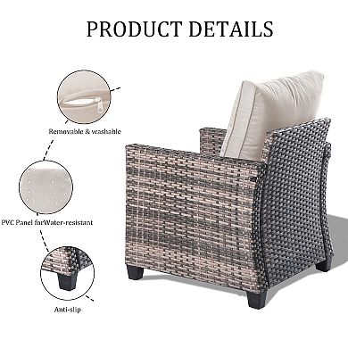 2 Piece All Weather Patio Sofa, Patio Single Sofa Gray Gradient Rattan