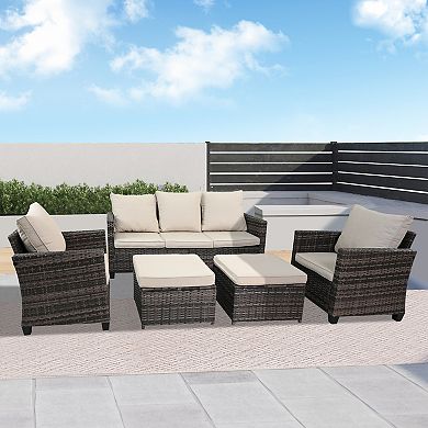 2 Piece All Weather Patio Sofa, Patio Single Sofa Gray Gradient Rattan
