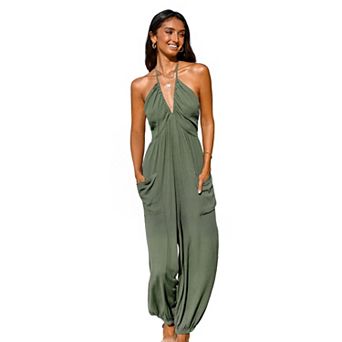 Juniors' Cupshe Halter Sleeveless Jumpsuit with Pockets