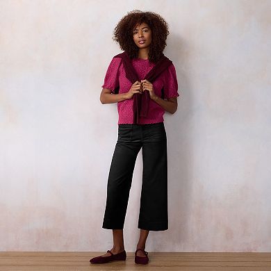 Petite LC Lauren Conrad Short Sleeve Pointelle Sweater