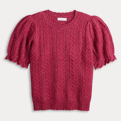 Petite LC Lauren Conrad Short Sleeve Pointelle Sweater