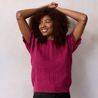 Petite LC Lauren Conrad Short Sleeve Pointelle Sweater