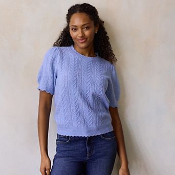 Petite LC Lauren Conrad Short Sleeve Pointelle Sweater
