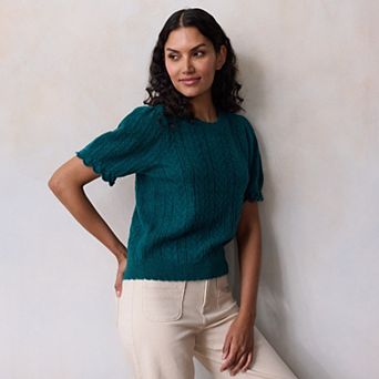 Petite LC Lauren Conrad Short Sleeve Pointelle Sweater