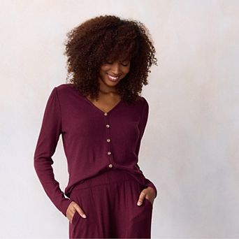 Petite LC Lauren Conrad Puff Sleeve V-Neck Knit Cardigan