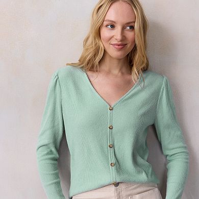 Women's LC Lauren Conrad Puff Sleeve V-Neck Knit Cardigan