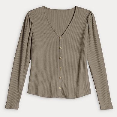 Women's LC Lauren Conrad Puff Sleeve V-Neck Knit Cardigan