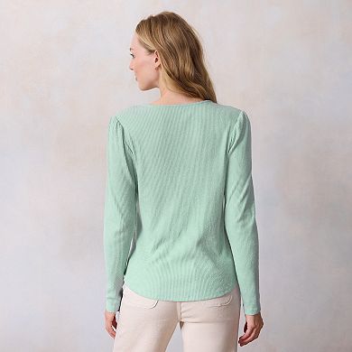 Women's LC Lauren Conrad Puff Sleeve V-Neck Knit Cardigan