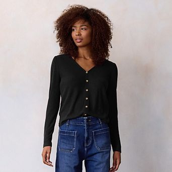 Women's LC Lauren Conrad Puff Sleeve V-Neck Knit Cardigan