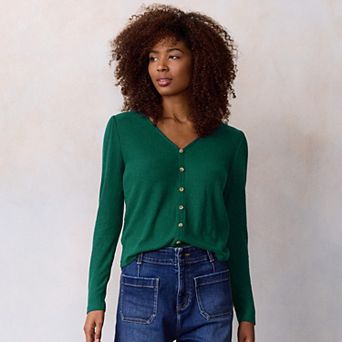 Women's LC Lauren Conrad Puff Sleeve V-Neck Knit Cardigan