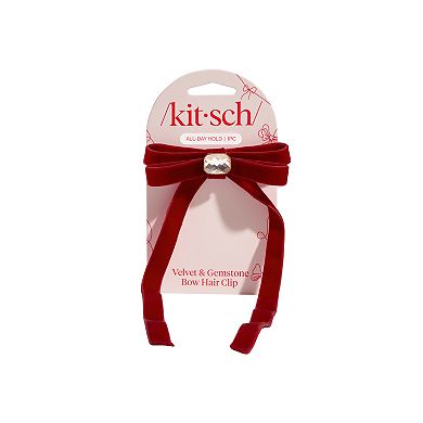 Kitsch Velvet & Gemstone Bow Hair Clip