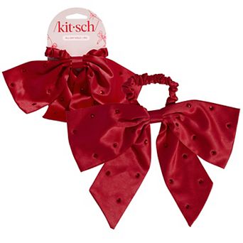 Kitsch Satin & Rhinestone Bow Scrunchie