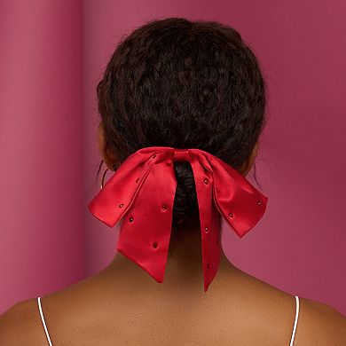 Kitsch Satin & Rhinestone Bow Scrunchie