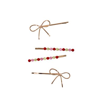 Kitsch Metal Gemstone & Bow Bobby Pins 4-pc. Set