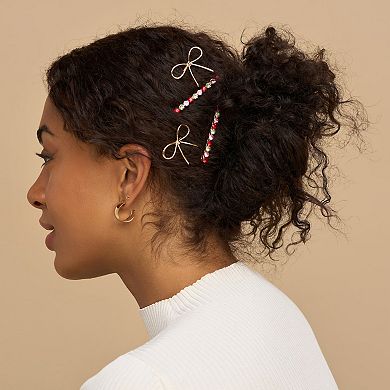 Kitsch Metal Gemstone & Bow Bobby Pins 4-pc. Set
