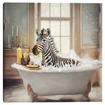 16" x 16" Zebra Bath Canvas Wall Art