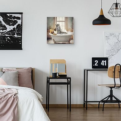 16" x 16" Zebra Bath Canvas Wall Art