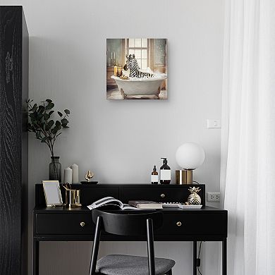 16" x 16" Zebra Bath Canvas Wall Art