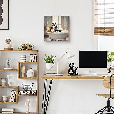 16" x 16" Zebra Bath Canvas Wall Art