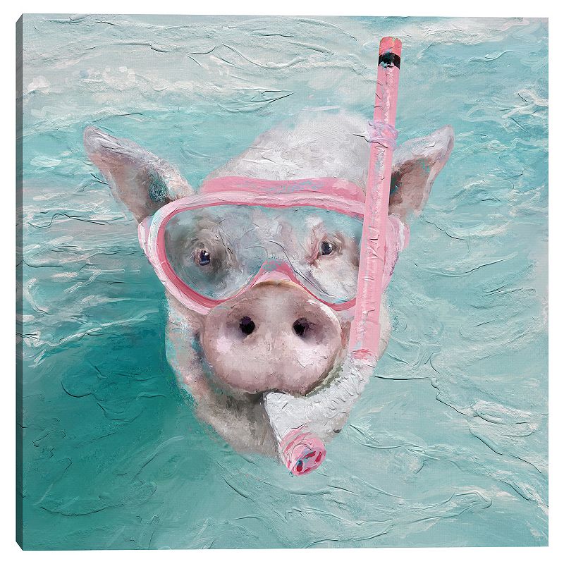 12" x 12" Snorkel Pig Canvas Wall Art, Turquoise