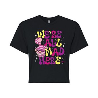 Disney's Alice in Wonderland Cheshire Cat Juniors' We're All Mad Here Cropped Tee