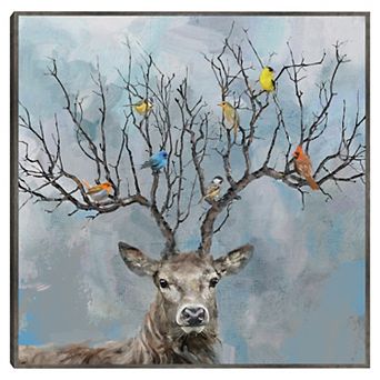 30" x 30" Nearest & Deerest Framed Deer and Bird Wall Art