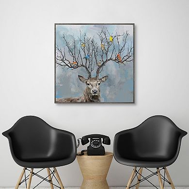 30" x 30" Nearest & Deerest Framed Deer and Bird Wall Art