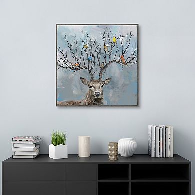 30" x 30" Nearest & Deerest Framed Deer and Bird Wall Art