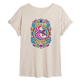 Disney's Alice in Wonderland Cheshire Cat Juniors' We're All Mad Here Oversized Tee